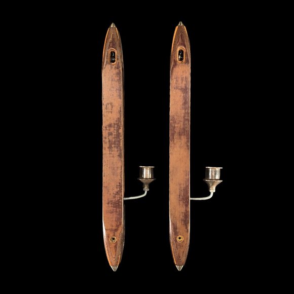 2ct VTG Candleholders Bullet Boat Shuttle Spool Wood Loom Weaving Cotton Mills - Picture 5 of 13